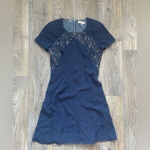 Rebecca Taylor Navy Lace Panel Fit & Flare Dress Women’s Size 2 Silk Cocktail